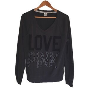 Victorias Secret PINK Leopard Print Womens Winter Black Sweater Size L